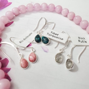 Rhodochrosite, Turquoise, Rutiliated Quartz Earring, Dangle Earrings, Rhodochrosite Dangles, Turquoise Earrings, Rutile Earrings Silver Drop