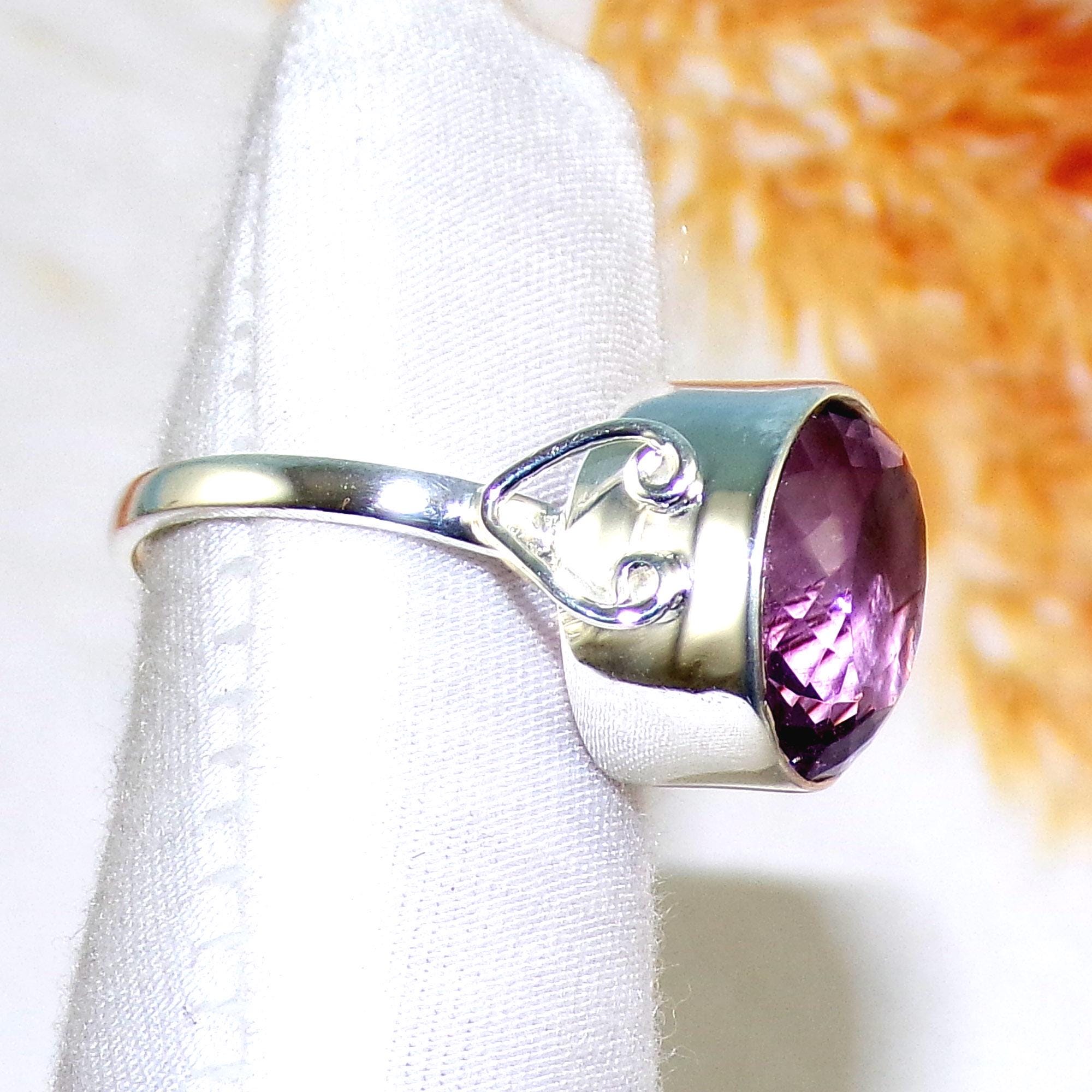 Silvershake Sterling Silver Solitaire Ring With 10x8mm Genuine Purple African Amethyst | Women's Anniversary Gift