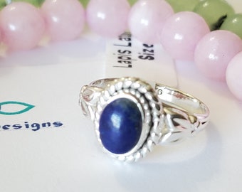 Dainty Lapis Lazuli Ring: Sterling Silver, Size 6US
