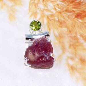 AAA Ruby Pendant, Raw Ruby & Peridot Pendant, Pendant Necklace, 925 Sterling Silver Pendant, Raw Stone Pendant, Wedding Gifts, JPX031517