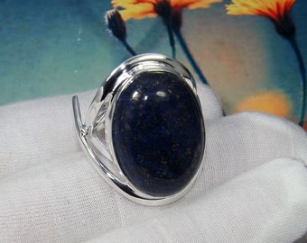Genuine Lapis Lazuli Ring: Big Stone 925 Sterling Silver