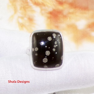 Handmade Galaxy Obsidian Ring: 925 Sterling Silver Statement Ring