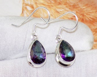 Teardrop Mystic Quartz Earrings, Natural Gemstone Earrings, Hook Earrings, 925 Sterling Silver Earring, Handmade Jewelry For Gift, V43004