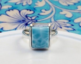 Genuine Larimar Ring, Real Larimar Rings, Solid 925 Silver Ring, Larimar Jewelry, For Her,  READY TO SHIP, Daily wear Ring, Size 8US,JPX513