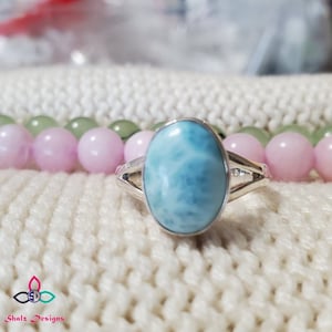 Anillo clásico de larimar, anillo de larimar, anillo de plata 925, anillo ovalado de larimar, anillo azul océano, anillo de promesa, para ella, dominicano, hecho a pedido
