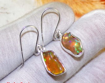Radiant Ethiopian Opal Dangle Earrings in 925 Sterling Silver- Sparkling Rainbow Fire, Handmade Jewelry, Anniversary Gift, For Her, U2119