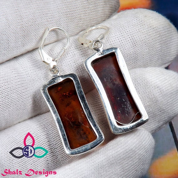 Boucle d'oreille pendante en ambre & Argent 925 (#44