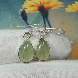 Teardrop Prehnite Earrings: Sterling Silver Dangle Drop Earrings