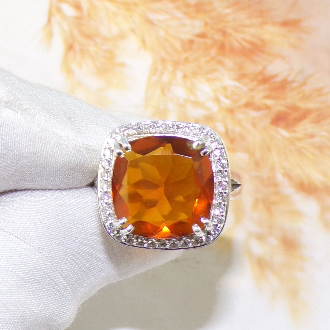 Red Quartz Rings, Red Hydro Jewelry, CZ Ring, Ready to Ship, 925