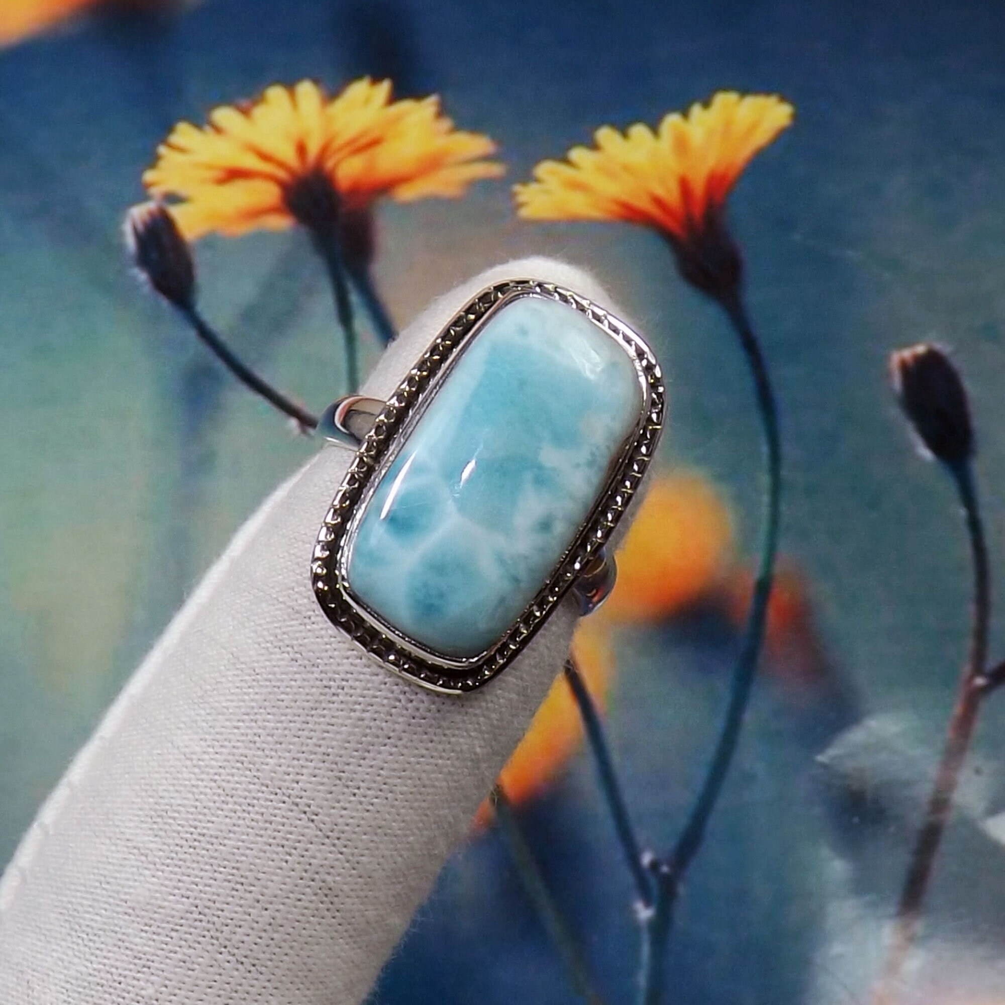 Genuine Larimar Ring, Larimar Ring, 925 Silver Ring