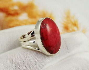 Thulite Ring, Huge Thulite Rings, Thulite Jewelry, 925 Sterling Silver Ring, Huge stone Ring, Women Big Ring, Mothers Day Gift, 8US, JPX902