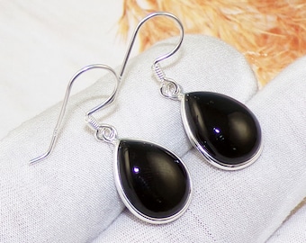 Black Onyx Earring, 925 Sterling Silver Earring, Pear Gemstone Earring, Dangle Drop Earrings, Designer Earring, Dainty Earrings, V42522