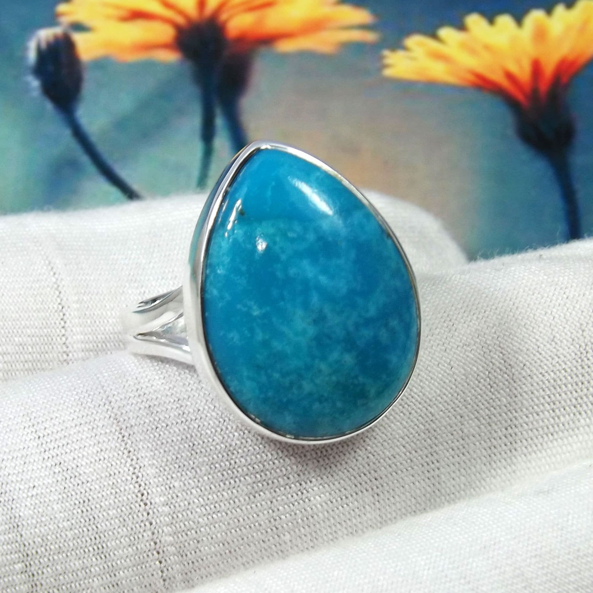 指輪・リング Arizona White Turquoise Ring Hand Made White Turquoise Ring 41920- southwest jewelry- silver star