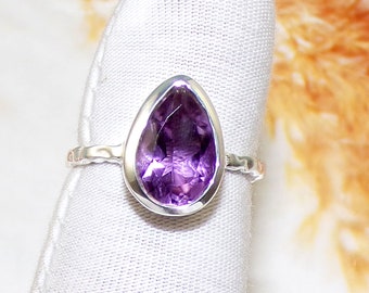 February Birthstone Gemstone Ring, Natural Purple Amethyst Ring, 925 Sterling Silver Ring, Handmade Ring Band, Jewelry For Gift, US8, V50913