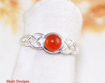 Natural Carnelian Ring, Carnelian Gemstone Ring, Solid Silver Ring, Handmade Ring, Women Ring, Anniversary Gift, For Her, Size 8US, U7118