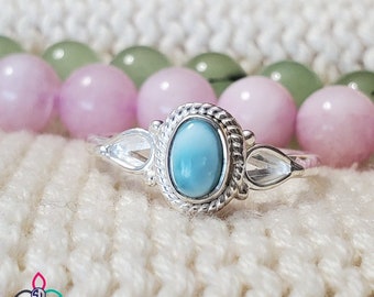 Pretty  Larimar Ring, Larimar Ring, 925 Silver Ring, Pure 925 Silver Ring, Women Gift Idea, Lightweight Ring, Dainty ring, Size 9US,  Z61