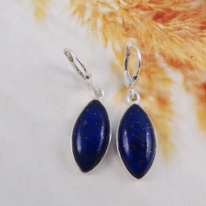 Lapis Lazuli Earrings, Lapis Lazuli Jewelry, 925 Sterling Silver Earrings, Valentine Day Gift, Lapis Lazuli Lever back Earring, W30218