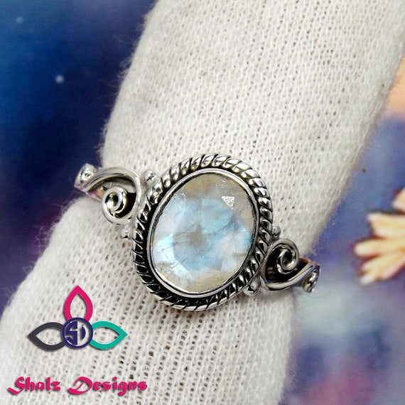 925 Solid Sterling Silver Nepali Design Rainbow Moonstone Ring Gift  Marquise | eBay