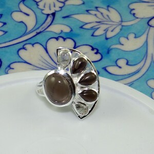 Anello in argento 925 con quarzo fumé e quarzo rutilato dorato - Misura 8US