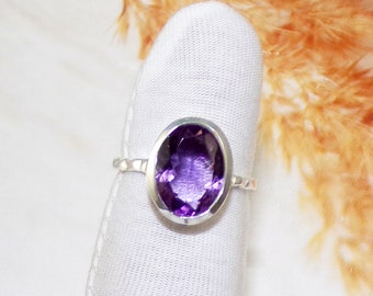 Natural Amethyst Dainty Ring, February Birthstone Ring, Purple Gemstone Ring, Promise Ring, 925 Sterling Silver Handmade Ring, US 9, V50912