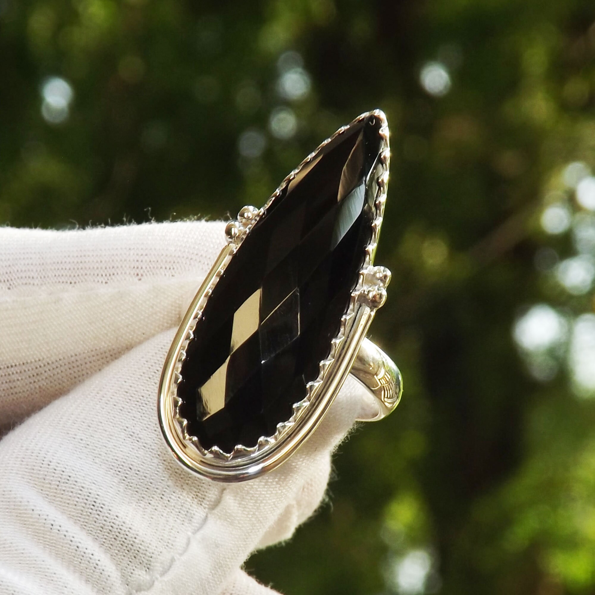 Big Black Onyx Ring, Solid 925 Sterling Silver Ring