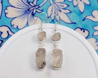 Raw Herkimer Diamond Sterling Silver Dangle Earrings