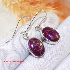 Boho Style Purple Copper Turquoise Earrings in 925 Sterling Silver, Dangle & Drop Earrings, Handmade Ear wire Earring,Women&#39;s Earring, U1323