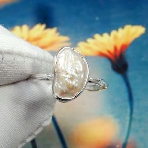 AAA Rohperlenring, Süsswasserperlenring, 925 Silberring, Ostergeschenk Ring, Für Sie, Sterling Silber Ring, JPY010804