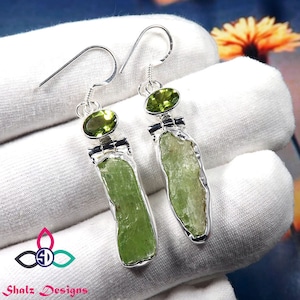 Green kyanite Rough Earring, kyanite Earring, Peridot Earring, Rough Earring, 925 Silver Earring, Stone Earring, Dangle Earring, JPy0107