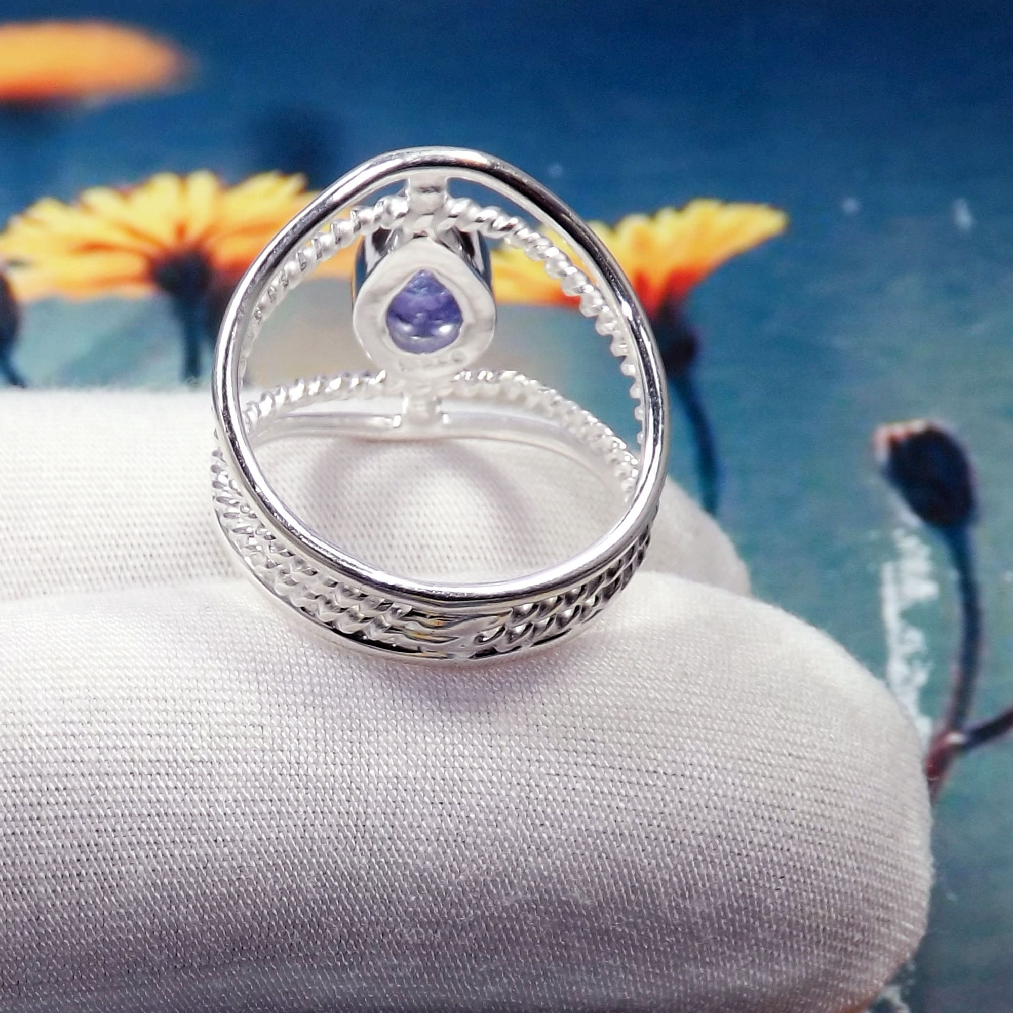 Bague En Argent 925 Avec Tanzanite Facettée En Forme De Poire - Taille 7 - Neuf Sans Boîte