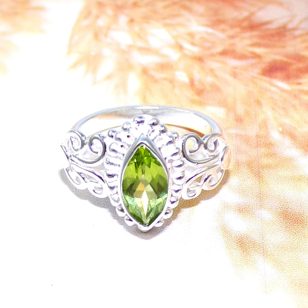 Real Peridot Ring, Natural Green Peridot Jewelry, 925 Sterling Silver, Birthday Gift, Black Friday Sale, Gift Idea for Her, Size 5US, W70507