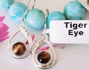 Natural Tiger Eye Earring, Tiger Eye Earring, Sterling Silver Earring, Gift For Her, Dangle Earring, Gemstone Earring, Partywear Earring