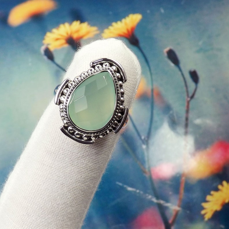 Silver Ring Gift For Her Genuine Aqua Chalcedony Ring Size 8US Gift Idea Gift For Chalcedony Ring JPY0211 Dainty Ring