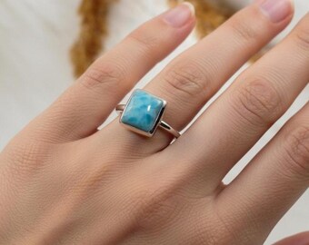 Genuine Larimar Ring, Real Larimar Ring, Solid 925 Silver Ring, Tiny Ring, Larimar Rings, Healing Gemstone, Mini Rings, Size 7US, JPX51316