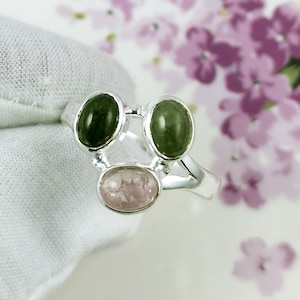 Anel de prata esterlina com turmalina verde - Anel feito à mão com pedra do mês, tamanho 11