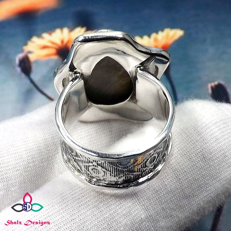 Designer Ring Gray Moonstone Gemstone Unique Ring Ring Size- 7.5 US Solid Silver Ring Gray Moonstone Ring Gemstone Ring Handmade Ring