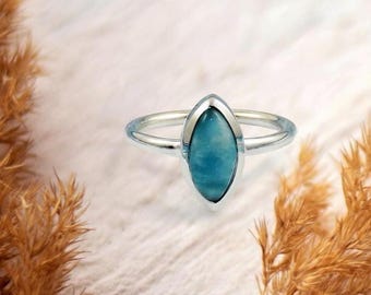 AAA Tiny Larimar Ring, Marquise Larimar Ring, Solid 925 Silver Ring, Larimar Jewelry, Larimar Rings, Birthday Gift, Size 6.5US, JPX51321