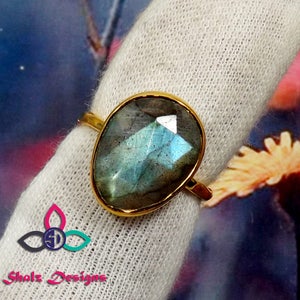 Labradorite Ring, Labradorite Gemstone, Labradorite Bezel Ring, Gold Plated Ring, 925 Silver Ring, Women Gold Ring, Ring Size-4to12-ABGR967O