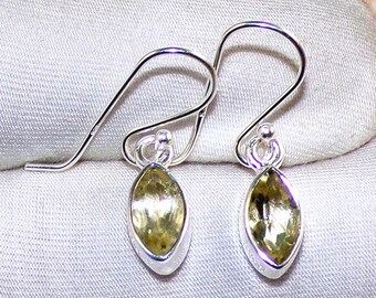 Handmade Sterling Silver Lemon Quartz Earrings, Marquise Gemstone