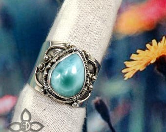 Larimar Ring, Larimar Stone Ring, Larimar Jewellery, Handmade Ring, Designer Ring, 925 Sterling Silver, Pear Shape Ring, Engagement Ring