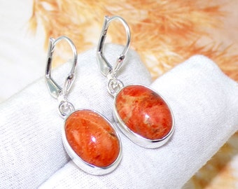 Oval Sponge Coral Earrings, Natural Sponge Coral Earrings, 925 Silver Earrings, Christmas Gift, Lever Back Earrings, Boho Earrings, W82316