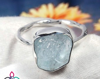 Aquamarine Rough Ring, Aquamarine Ring, Rough Ring, Raw Stone Ring, 925 Sterling Silver Ring, Silver Ring, Ready to Ship, JP1011