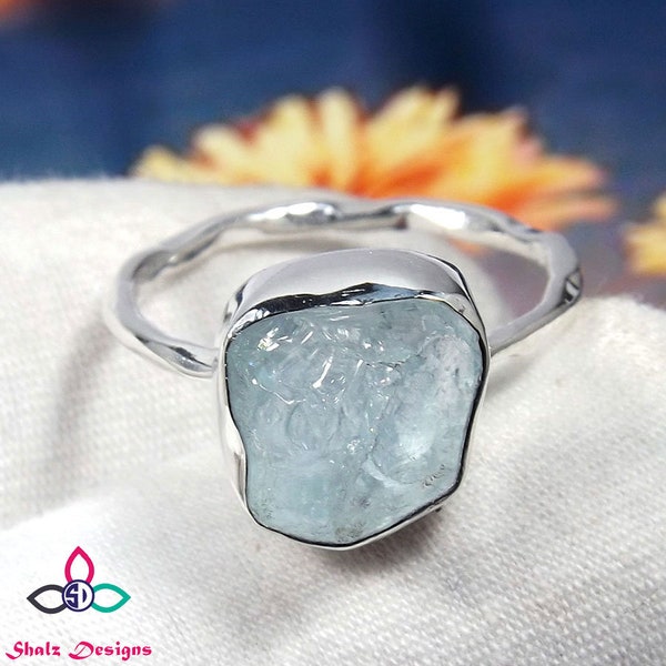 Aquamarine Rough Ring, Aquamarine Ring, Rough Ring, Raw Stone Ring, 925 Sterling Silver Ring, Silver Ring, Ready to Ship, JP1011