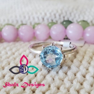 Blue Topaz Ring, Genuine Topaz Ring, 925 Silver Ring, One Stone Ring, Wedding Ring, Birthday Ring, Gift Idea, Silver Ring, Size  7 US, Z518