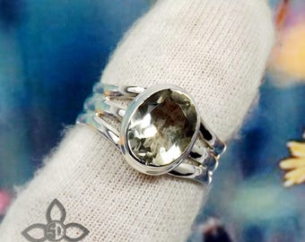 Green Amethyst Ring, Green Amethyst Stone, Green Amethyst Jewellery, 925 Sterling Silver, Handmade Ring, Unique Ring, Engagement Ring