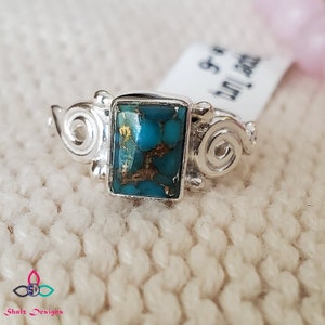Blue Copper Turquoise Ring, Turquoise Ring, Sterling Silver Ring, Birthday Gift Idea, For Her, Dainty Ring, Lightweight Ring, Size 6US, Z624