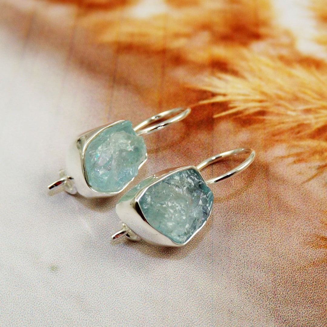 To Dangle Handmade Raw Aquamarine Sterling Silver Dangle Earrings: March ...