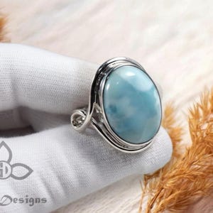 Handmade Larimar Ring, 925 Sterling Silver, Stone Size 12x16mm