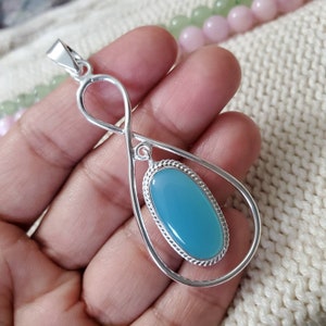 Designer Blue Chalcedony Pendant, Chalcedony Necklace Chalcedony Hanging Pendant, Unique Pendant, Solid Silver Pendant, For Her, Blue, Z5209