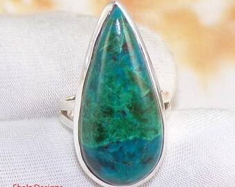 Green Blue Chrysocolla Ring in 925 Sterling Silver, Handmade Chrysocolla Ring, Southwestern Boho Jewelry, For Her, Unisex Ring, V90213